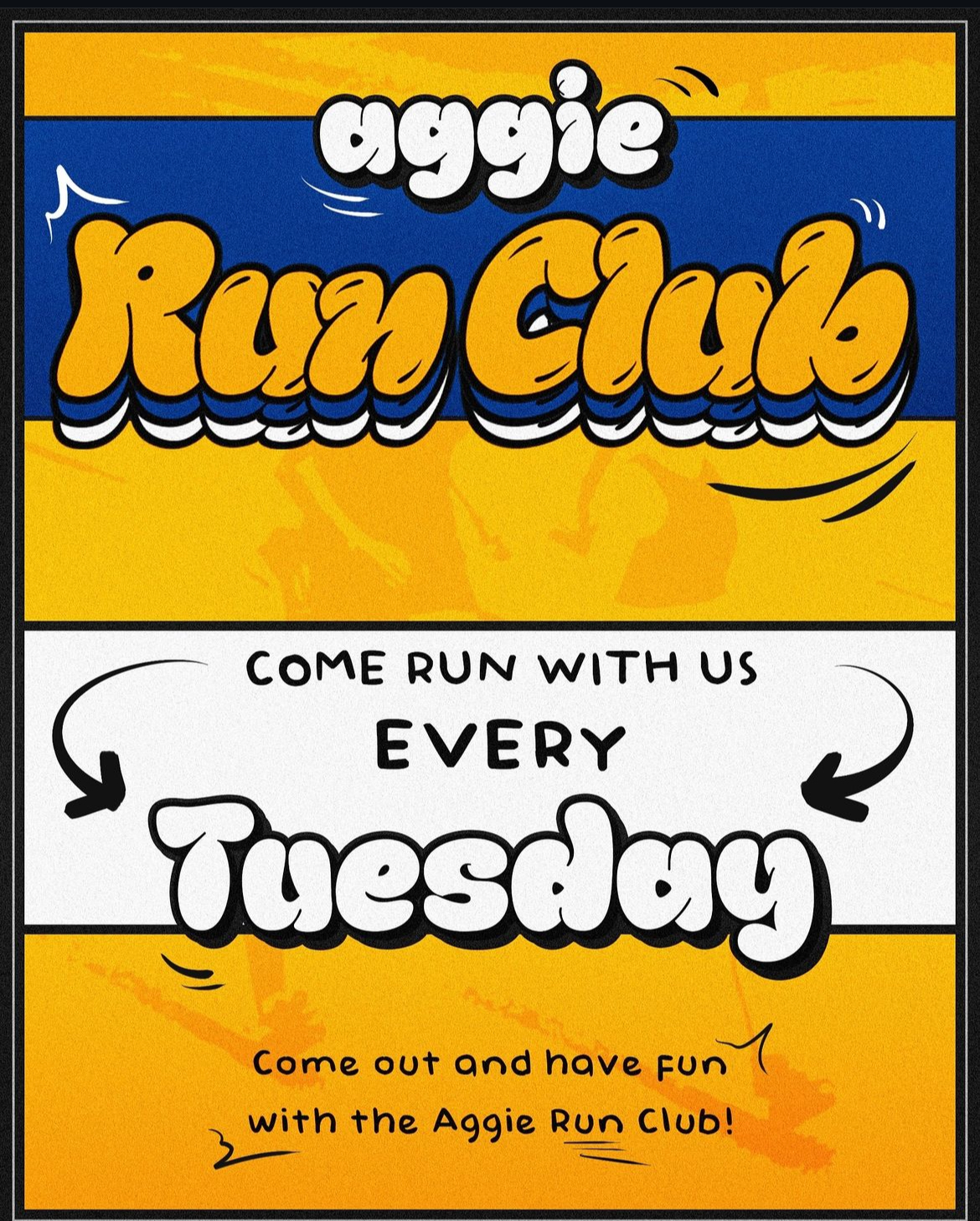 Run club flyer: Run every Tuesday at 6pm